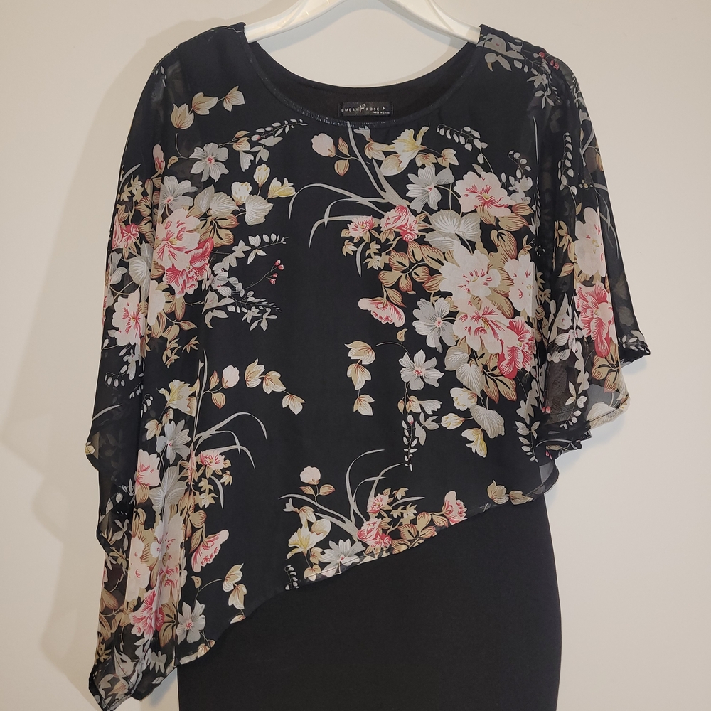 Emily Rose Floral Overlay Cocktail Dress Medium Flutter Sleeve - Picture 4 of 6